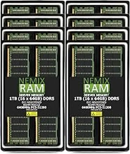 NEMIX RAM 1TB (16X64GB) DDR5 6400MHZ PC5-51200 CL52 2Rx4 1.1V 288-PIN ECC RDIMM Registered Server Memory Compatible with SuperMicro MP SuperServer SYS-242B-NR