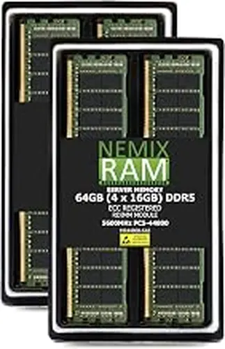 NEMIX RAM 64GB (4X16GB) DDR5 5600MHZ PC5-44800 1Rx8 1.1V CL46 288-PIN ECC RDIMM Registered Server Memory KIT Compatible with ASRock TRX50 WS Workstation Motherboard