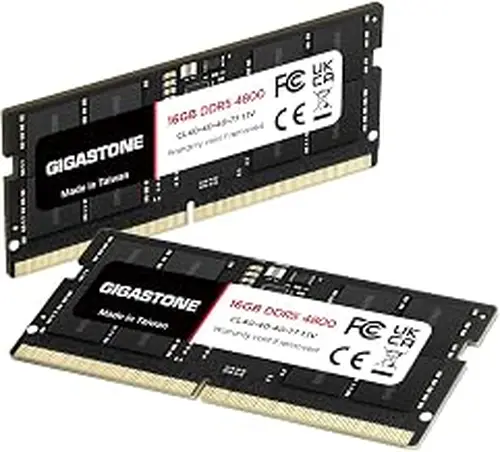 【DDR5 RAM Laptop Only】 GIGASTONE 32GB (2x16GB) DDR5 4800MHz Laptop RAM Kit – PC5-38400 CL40-40-40-77, 1.1V SODIMM 262-Pin Unbuffered Non-ECC High-Performance Notebook Memory Upgrade