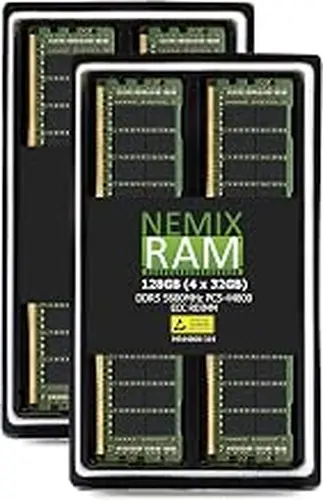 NEMIX RAM 128GB (4X32GB) DDR5 5600MHZ PC5-44800 CL46 2Rx8 1.1V 288-PIN ECC RDIMM Registered Server Memory KIT Compatible with Supermicro B13SEE-CPU-25G Motherboard