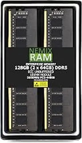 NEMIX RAM 128GB (2X64GB) DDR5 5600MHz PC5-44800 2Rx8 1.1V CL46 288-PIN ECC Unbuffered UDIMM Memory KIT