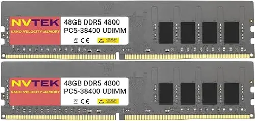 96GB 2X48GB DDR5 4800MHz PC5-38400 2Rx8 1.1V CL40 288-PIN Non-ECC Unbuffered UDIMM NVTEK Desktop PC Memory KIT