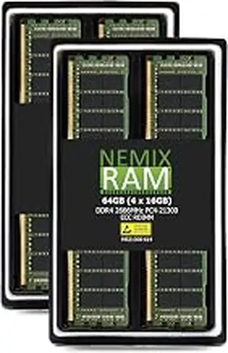 NEMIX RAM 64GB (4X16GB) DDR4 2666MHz PC4-21300 1Rx4 1.2V CL19 288-PIN ECC RDIMM Registered Server Memory KIT Compatible with Synology SA3400 NAS