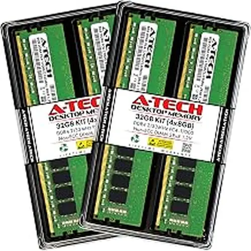 A-Tech 32GB (4x8GB) DDR4 2133MHz DIMM PC4-17000 UDIMM Non-ECC 2Rx8 1.2V CL15 288-Pin Desktop Computer RAM Memory Upgrade Kit