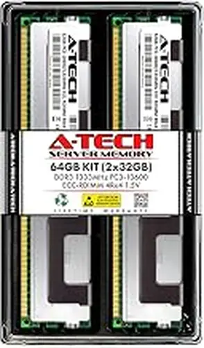 A-Tech 64GB Kit (2x32GB) RAM for Dell Precision R7610, T7600, T7610 | DDR3 1333MHz PC3-10600 ECC RDIMM 4Rx4 1.5V Registered Server Memory Upgrade