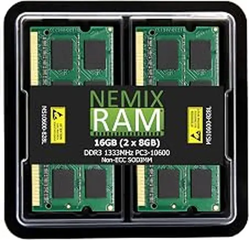 NEMIX RAM 16GB (2X8GB) DDR3 1333MHz PC3-10600 2Rx8 1.35V 204-PIN Non-ECC SODIMM Laptop PC Memory KIT