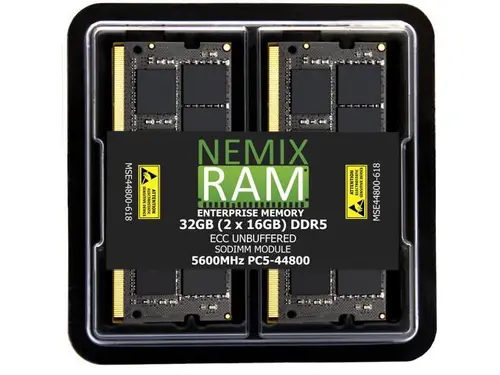 32GB 2X16GB DDR5 5600MHz PC5-44800 1Rx8 1.1V CL46 262-PIN ECC Unbuffered SODIMM NEMIX RAM Memory KIT Compatible with Supermicro X14SAV-LVDS...
