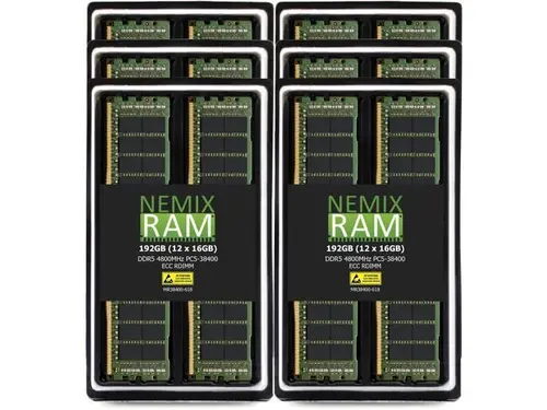 NEMIX RAM 192GB (12X16GB) DDR5 4800MHZ PC5-38400 1Rx8 1.1V 288-PIN ECC RDIMM Registered Server Memory KIT Compatible with Dell PowerEdge R6625 Rack...