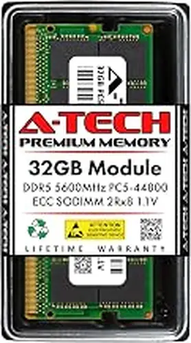 A-Tech 32GB DDR5 5600MHz PC5-44800 (PC5-5600B) CL46 ECC SODIMM 2Rx8 (EC4 9x4) RAM Memory Upgrade Module for Microservers, Mobile Workstations, Networking & Embedded Systems