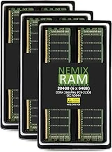 NEMIX RAM 384GB (6X64GB) DDR4 2666MHZ PC4-21300 2Rx4 1.2V CL19 288-PIN ECC RDIMM Registered Server Memory KIT Compatible with Dell PowerEdge R740xd2 Rack Server