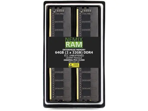 64GB 2X32GB DDR4 2666MHz PC4-21300 2Rx8 1.2V CL19 288-PIN ECC Unbuffered UDIMM NEMIX RAM Memory KIT Compatible with ASUS Pro WS C246-ACE...