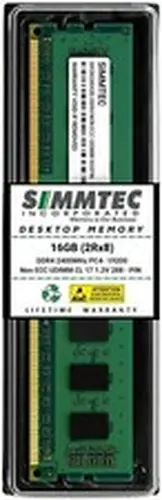 Simmtec RAM 16GB DDR4 2400MHz DIMM PC4-19200 (PC4-2400T) CL17 2Rx8 1.2V Non-ECC