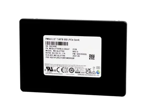 Samsung PM9A3 7.68TB PCIe Gen4 x4 NVMe U.2 Data Center SSD MZ-QL27T60 (MZQL27T6HBLA-00A07)