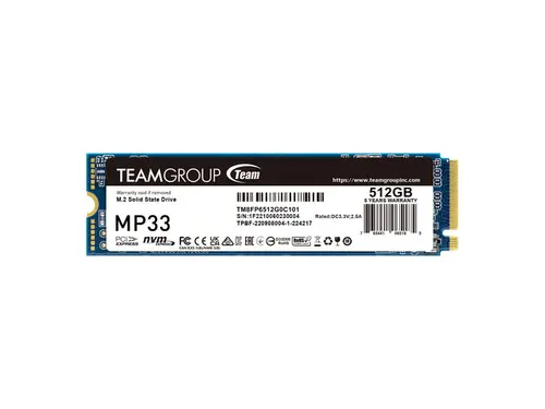 Team Group MP33 M.2 2280 512GB PCIe 3.0 x4 with NVMe 1.3 3D NAND Internal Solid State Drive (SSD) TM8FP6512G0C101