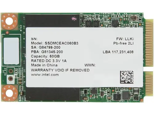 Intel 525 Series mSATA 60GB Mini-SATA (mSATA) MLC Internal Solid State Drive (SSD) SSDMCEAC060B301