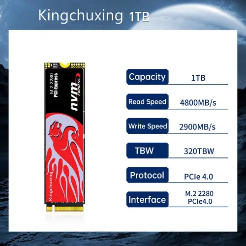 Kingchuxing 1TB M.2 SSD 2280 NVMe PCIe 2TB Internal Solid State Drive 5200MB/s