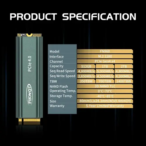 Fikwot 4TB 2TB 1TB SSD M.2 NVMe PCIe Gen 4.0 TLC PS5 Internal SSD Hard Drive Lot