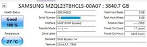 Samsung 100% Health PM9A3 3.84TB PCIe Gen4x4 NVMe U.2.5" MZ-QL23T8H
