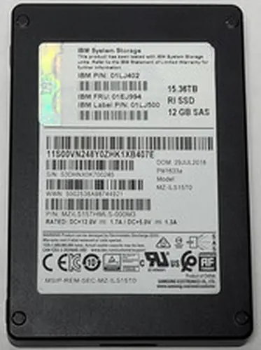 IBM Samsung PM1633a 15.36TB SAS 2.5" SSD MZ-ILS15T0 01LJ402 01EJ994 100% HEALTH