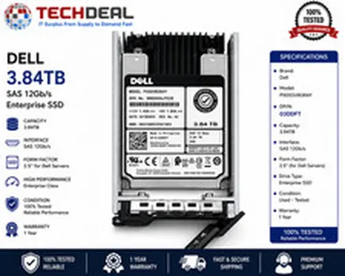 Dell Toshiba 3.84TB SAS 12Gb/s 2.5" Enterprise SSD PX05SVB384Y 03DDFT w/ Tray