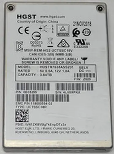 HGST 0B35255 3.84TB SAS 2.5" SSD HUSTR7638ASS201 EMC 118000554-02 81%+ HEALTH