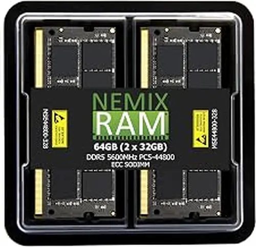 NEMIX RAM 64GB (2X32GB) DDR5 5600MHZ PC5-44800 2Rx8 1.1V CL46 262-PIN ECC Unbuffered SODIMM Memory KIT Compatible with Dell Precision 7680 Mobile Workstation
