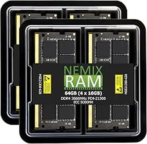 NEMIX RAM 64GB (4X16GB) DDR4 2666MHZ PC4-21300 2Rx8 1.2V CL19 260-PIN ECC Unbuffered SODIMM NAS Memory KIT Compatible with Synology DiskStation DS3617xsII
