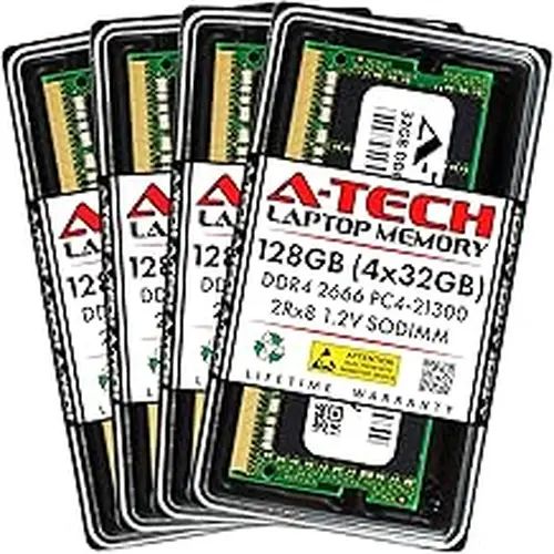 A-Tech DDR4 RAM 128GB Kit (4x32GB) 2666MHz PC4-21300 SODIMM Laptop Memory