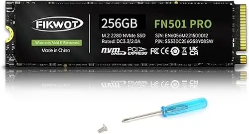 Fikwot FN501 Pro 256GB NVMe SSD - M.2 2280 PCIe Gen3 x4 Internal Solid State Drive with Graphene Cooling Sticker, Up to 3,000MB/s, SLC Cache 3D NAND TLC, Compatible with Laptop & PC Desktop