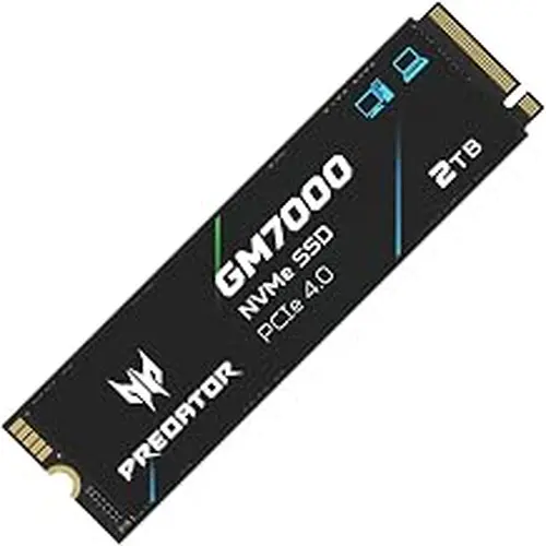 Predator M.2 SSD 2TB GM7000 with DRAM cache NVMe 1.4 2280 PCIe Gen4×4 Ultra high speed (maximum read: 7400MB/s, max write: 6700MB/s) 3D NAND TLC Internal SSD Compatible with PS5 Pro - BL.9BWWR.106