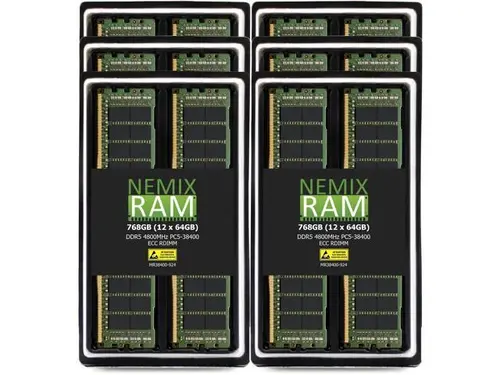 NEMIX RAM 768GB (12X64GB) DDR5 4800MHZ PC5-38400 2Rx4 1.1V CL40 288-PIN ECC RDIMM Registered Server Memory KIT Compatible with ASUS 1U Dual-Socket...