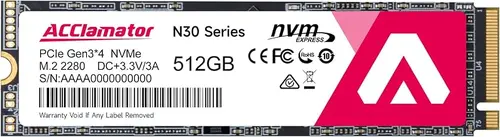 Acclamator 512GB SSD NVMe M.2 2280 PCIe Gen3x4 Internal Solid State Drive, with 3D NAND TLC,Read Up to 3200MB/s Compatible with Laptop & PC Desktop N30