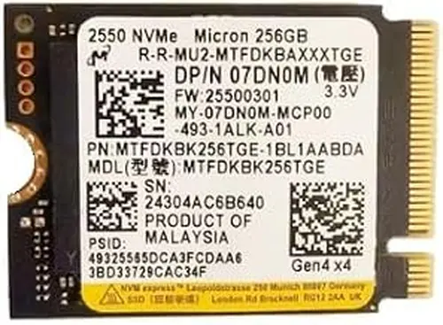 Oemgenuine OEM Micron 256GB M.2 PCI-e GEN4 NVME SSD Internal Solid State Drive 30mm 2230 Form Factor M Key Steam Deck