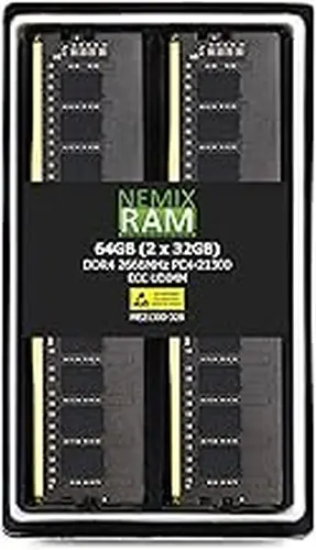 NEMIX RAM 64GB (2X32GB) DDR4 2666MHz PC4-21300 2Rx8 1.2V CL19 288-PIN ECC Unbuffered UDIMM Memory KIT