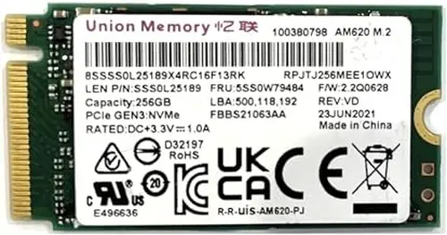 Oemgenuine OEM Union Memory 256GB M.2 PCI-e NVME SSD Internal Solid State Drive 42mm 2242 Form Factor M Key