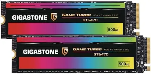 Gigastone Game Turbo PCIe Gen4x4 SSD 500GB (2-Pack) Up to 7,000MB/s with SLC Caching Gaming/PC/Desktop/Laptop 5-Year Warranty M.2 NVMe PCIe 4.0 2280 Internal Solid State Drive