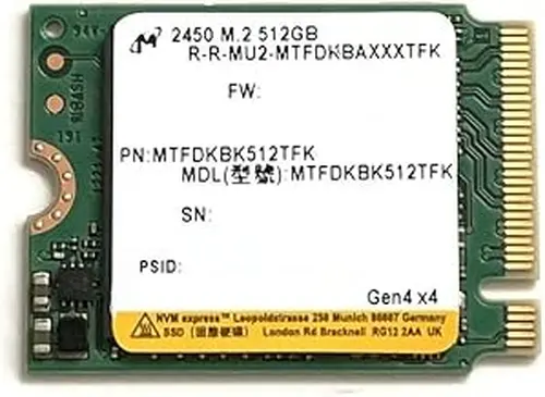 Micron SSD 512GB M.2 2230 30mm NVMe PCIe 4.0 Gen4 x4 MTFDKBK512TFK 2450 Series Solid State Drive for PS5 Dell HP Lenovo Ultrabook Surface Pro Steam Deck