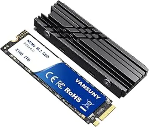 Vansuny 2TB NVMe M.2 SSD,M2 2280 PCIe 4.0 Internal Solid State Drive,Read Up to 7300MB/s with Heatsink and Screwdrivers for PS5 Consoles PC Gaming Design