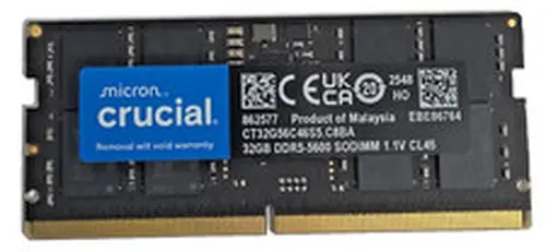 Crucial 32GB DDR5 5600MHz SODIMM PC5-44800 CL46 Laptop RAM CT16G56C46S5