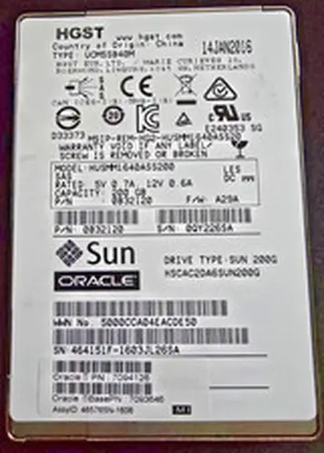 SUN ORACLE/HGST 200GB 2.5" 12Gb/s SAS MLC SSD HUSMM1640ASS200 Solid State Drive