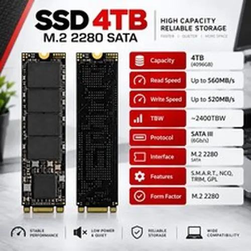 SSD M.2 2280 SATA 4TB High Speed Solid State Drive + Free Heat Sink