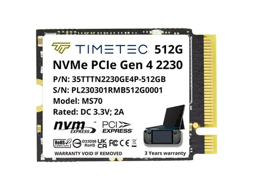 Timetec 512GB M.2 2230 SSD NVMe PCIe Gen 4x4 Read Up to 4,800 MB/s Compatible with Steam Deck, ASUS ROG Ally, Microsoft Surface pro 9/ pro 8/pro...
