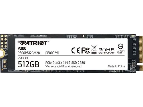 Patriot P300 M.2 2280 512GB PCIe Gen3 x4, NVMe 1.3 Internal Solid State Drive (SSD) P300P512GM28