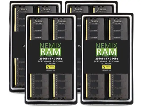 NEMIX RAM 256GB (8X32GB) DDR5 4800MHZ PC5-38400 2Rx8 1.1V 288-PIN ECC Unbuffered UDIMM KIT