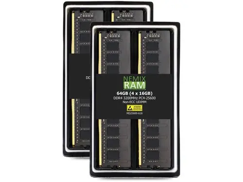 NEMIX RAM 64GB (4X16GB) DDR4 3200MHZ PC4-25600 1Rx8 1.2V CL22 288-PIN NON-ECC Unbuffered UDIMM Desktop Memory KIT Compatible with ASUS PRIME...