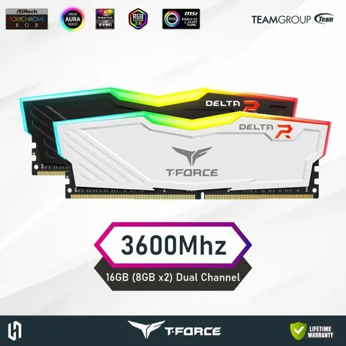 TEAMGROUP T-FORCE DELTA RGB DDR4 3600MHz 16GB (8GB×2) Gaming Desktop Memory Kit