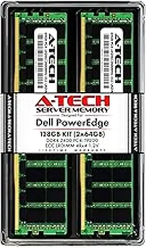 A-Tech A-Tech 128GB (2x64GB) Memory for Dell PowerEdge R440, T440, R540, R640, T640, M640, FC640, R740, R740XD, R940, C6420 | DDR4 2400MHz ECC LRDIMM PC4-19200 4Rx4 1.2V 288-Pin DIMM Server RAM Upgrade Kit