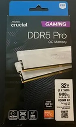 Crucial Pro OC 32GB (2 x 16GB) DDR5-6400 PC5-51200 CL32 Desktop Memory RAM White