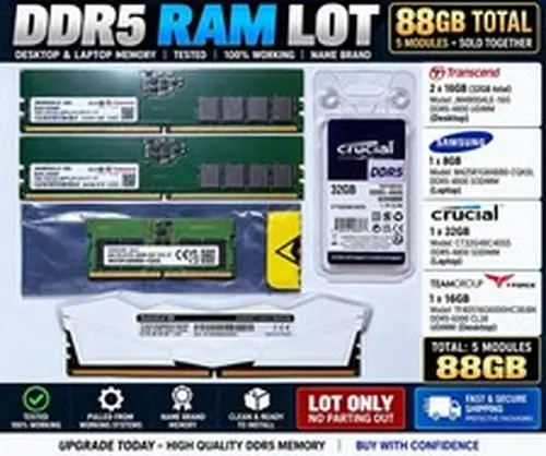 88GB DDR5 RAM LOT 2x16GB 32GB 8GB DDR5-4800/6000 Desktop Laptop