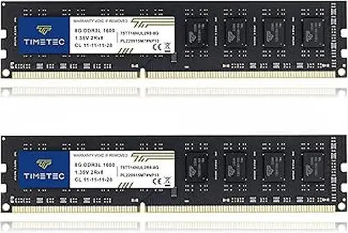 Timetec 16GB KIT(2x8GB) DDR3L / DDR3 1600MHz (DDR3L-1600) PC3L-12800 / PC3-12800 Non-ECC Unbuffered 1.35V/1.5V CL11 2Rx8 Dual Rank 240 Pin UDIMM Desktop PC Computer Memory RAM(SDRAM) Module Upgrade